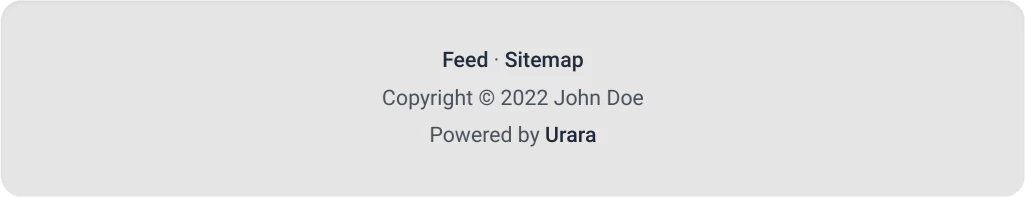 网站页脚，分三行，有订阅链接按钮、年份、版权和作者名称，还有由 Urara 驱动的文字